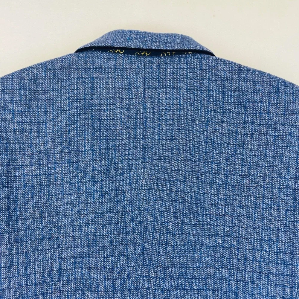 House of Cavani Mens Blue Textured Tweed Blazer Jacket UK 40R Floral Lining